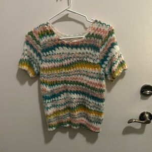 Anthropologie pastel rainbow eyelash sweater tee in xs